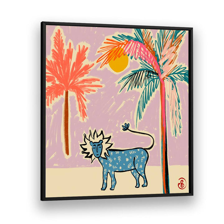 Colorful LEO III, ZODIAC poster featuring a lion and palm trees, perfect for enhancing your decor with mystic charm.