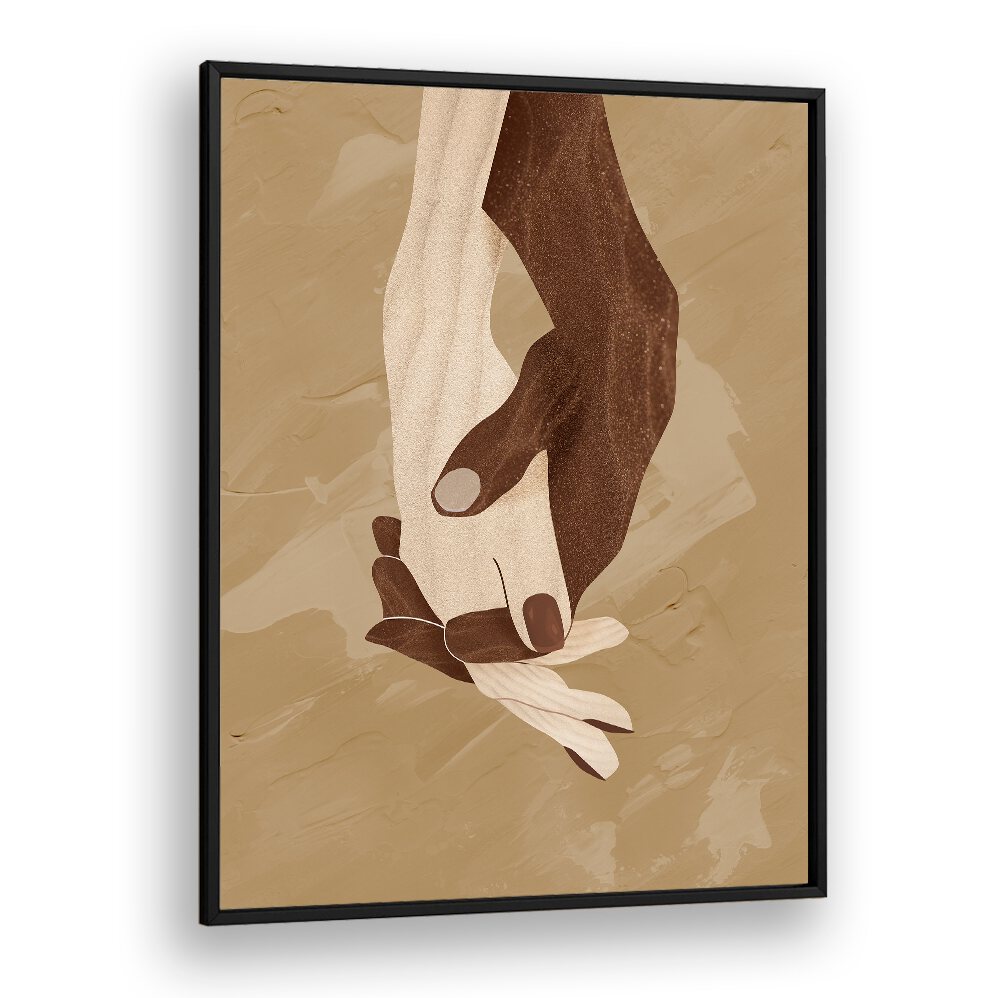 Stylish COLOUR-NITY, BOHO ART PAINTINGS showcasing intertwined hands, perfect for adding warmth to your space.