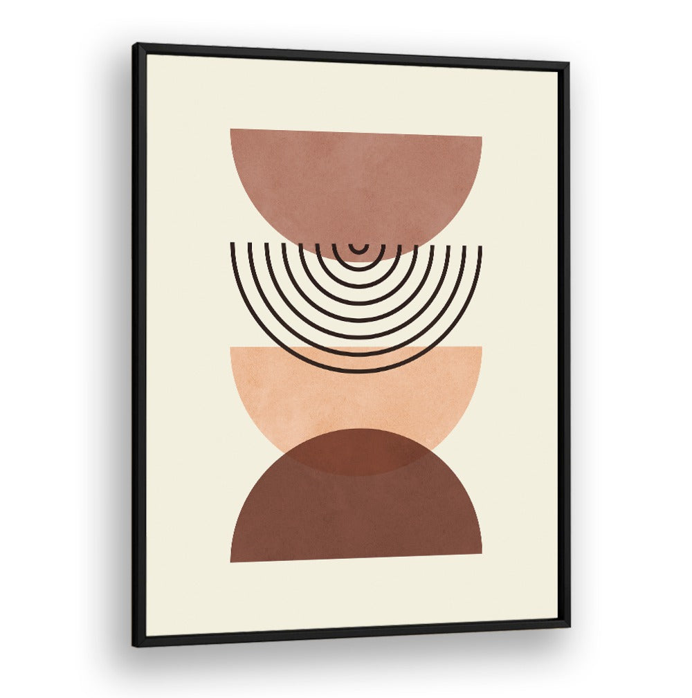 Abstract LINES AND CIRCLES II, GEOMETRIC ART PRINTS showcase modern design with warm tones and symmetrical shapes.