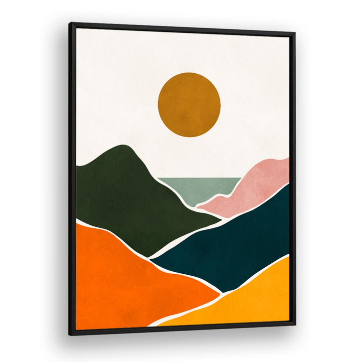 Vibrant WATERCOLOR VIII, LANDSCAPE PAINTINGS showcasing serene mountains and sun, perfect for enhancing your decor.