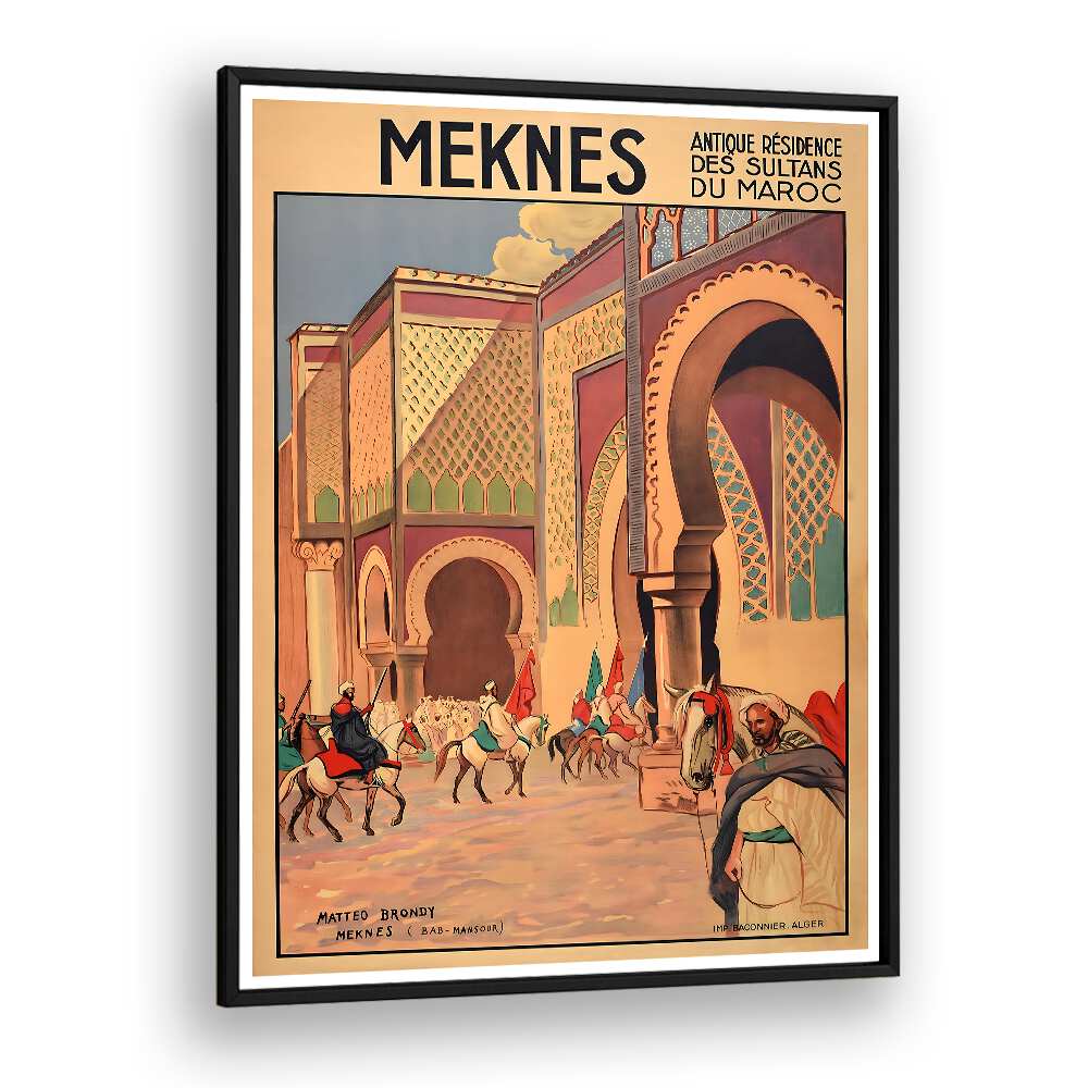 Explore MEKNES, VINTAGE TRAVEL POSTERS showcasing Morocco's historic beauty, perfect for art lovers and travelers alike.