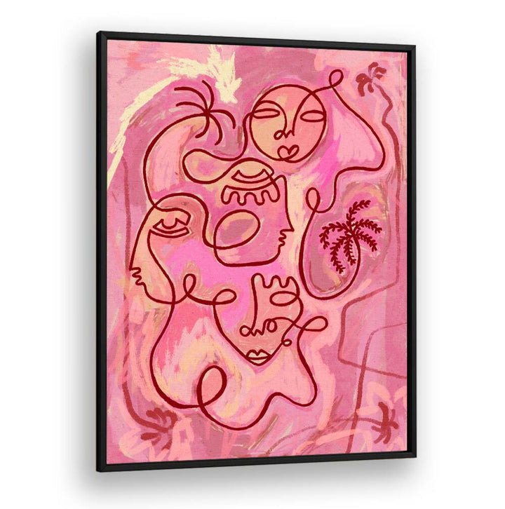 Colorful abstract design featuring serene faces, perfect for enhancing your space with ESCAPE TO PEACE, BOHO ART PAINTINGS.