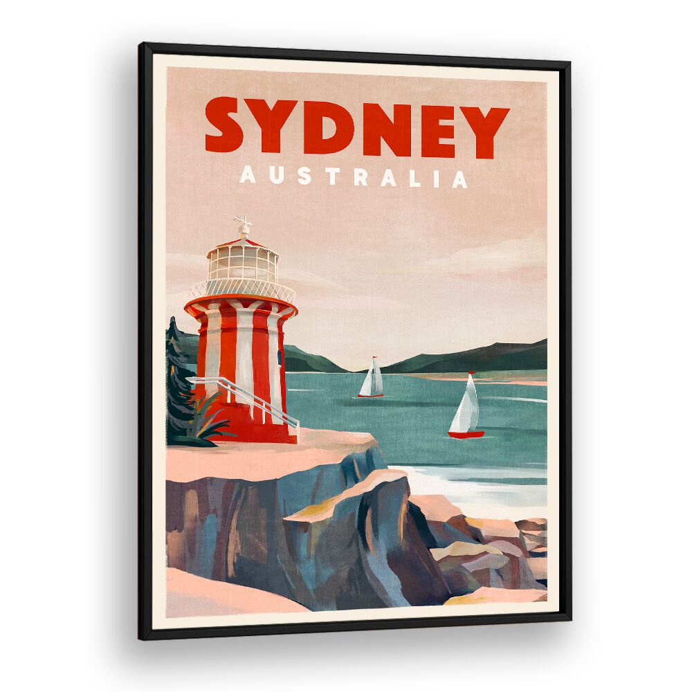 Vibrant SYDNEY LIGHTHOUSE , TRAVEL POSTERS showcasing Australia's coastal charm and nautical beauty for your home.