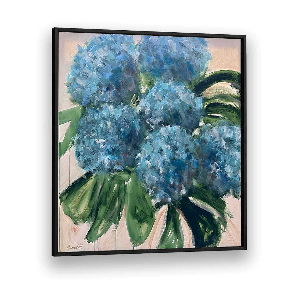 Vibrant BLUE HYDRANGEAS WITH LEAVES, FLORAL FLOWER PAINTINGS, perfect for enhancing your home decor.