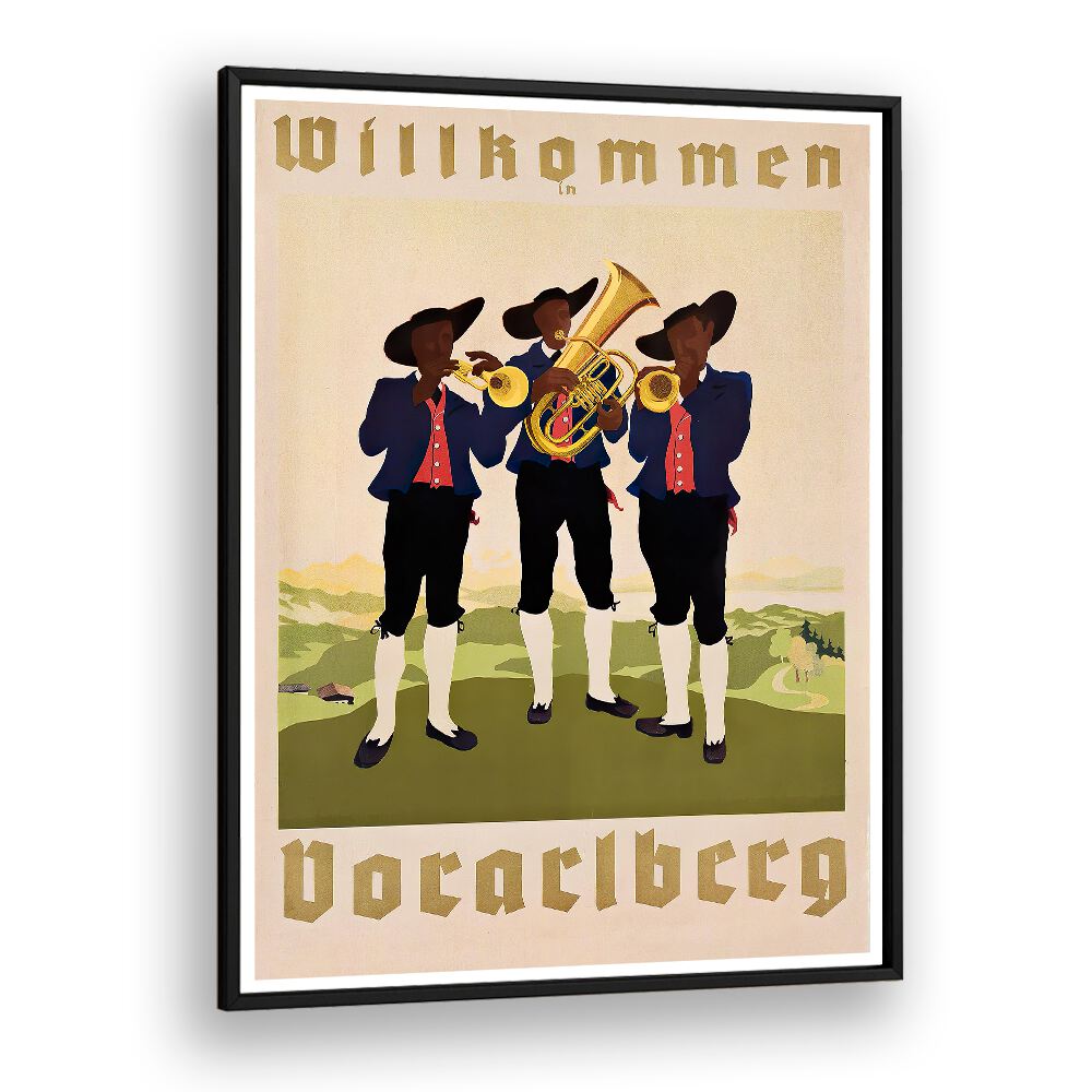 WILLHOMMEN Vintage Travel Posters featuring musicians in traditional attire, perfect for adding character to any space.