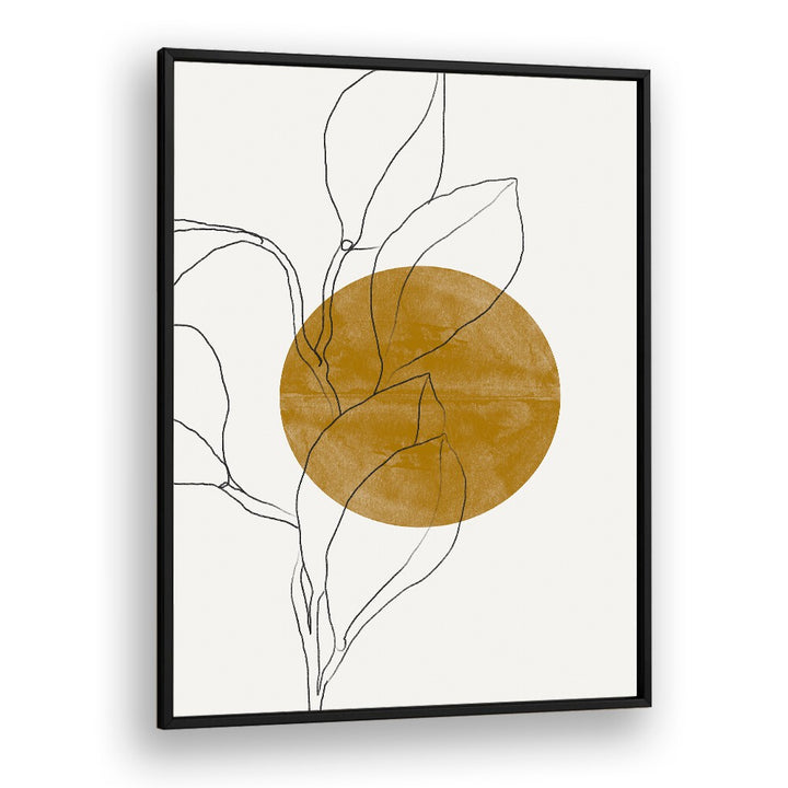 Elegant abstract design featuring leaves and a golden circle, perfect for enhancing your space with FLOWER AND SUN, BOHO ART PAINTINGS from MIUUS Studio.