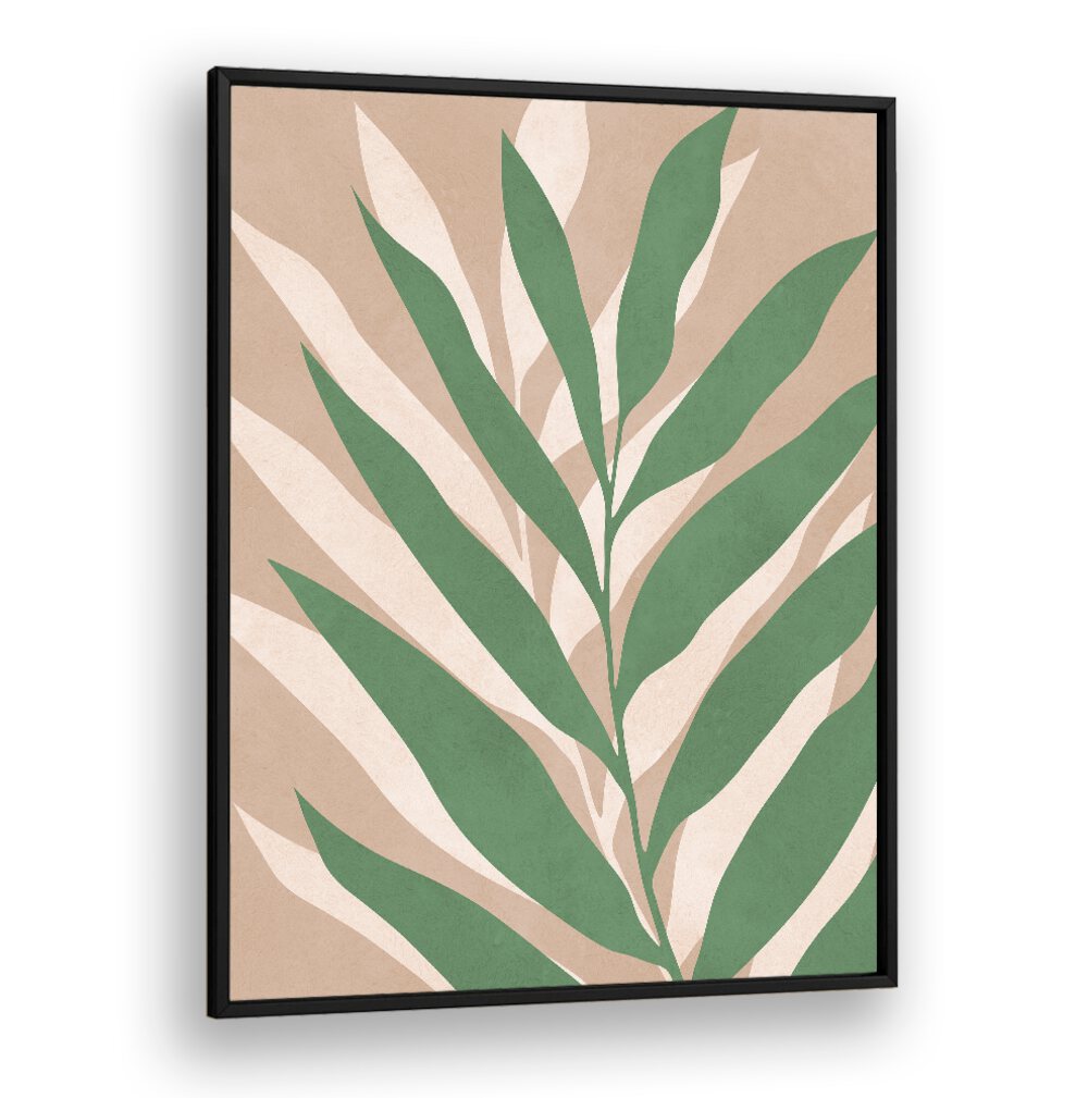Vibrant green leaves on a neutral background define TROPICAL I, BOHO ART PAINTINGS, perfect for tropical decor.