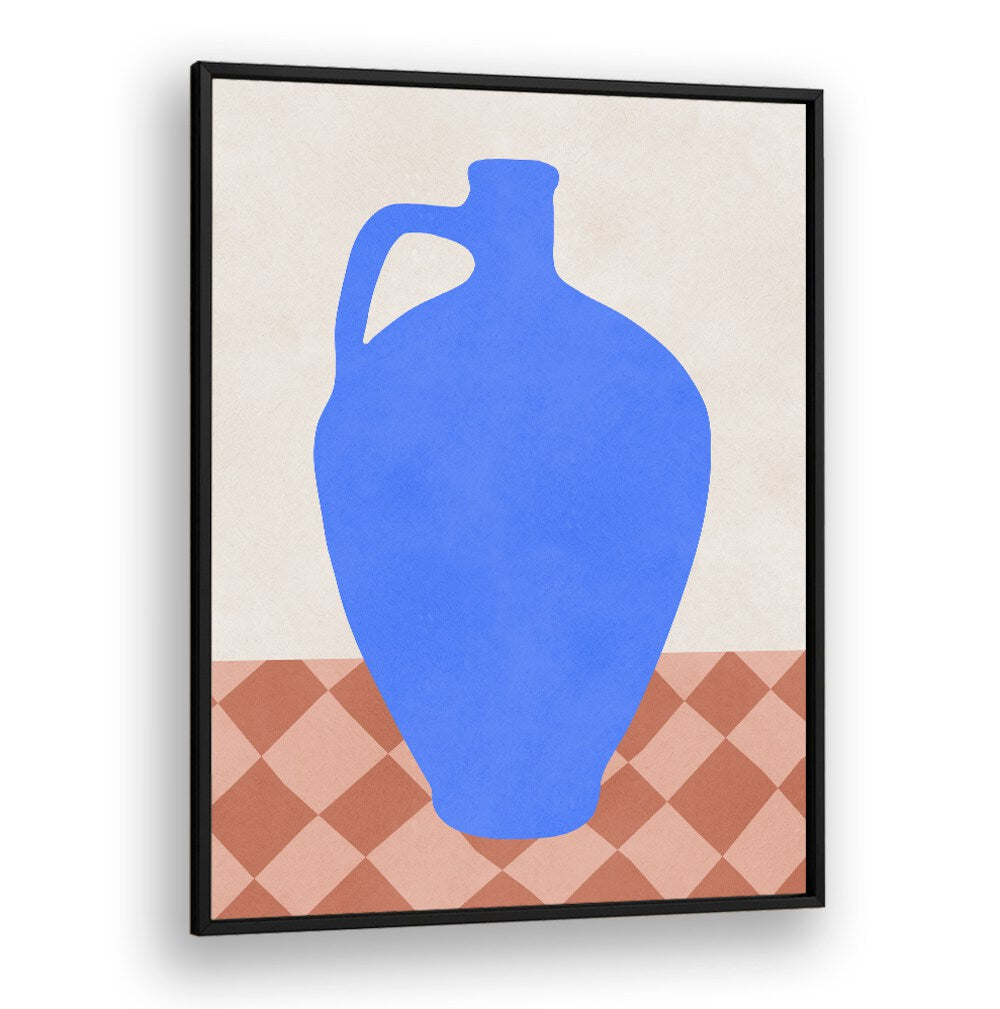 Bright blue vase against a textured background, part of the TRIBAL SHAPES VII, GEOMETRIC ART PRINTS collection.