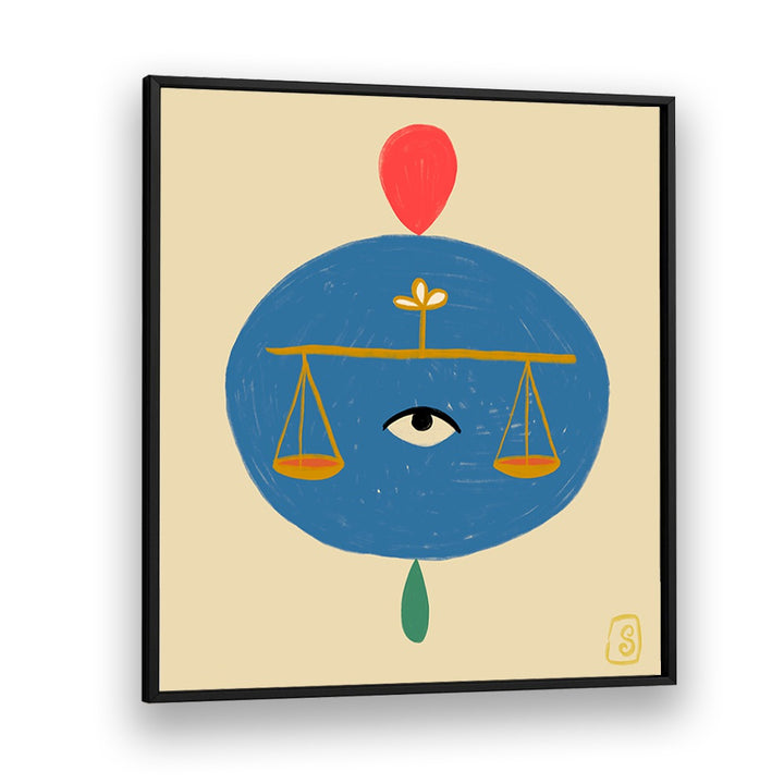 Stylish LIBRA III, ZODIAC poster featuring scales, eye, and vibrant colors for a cosmic decor transformation.