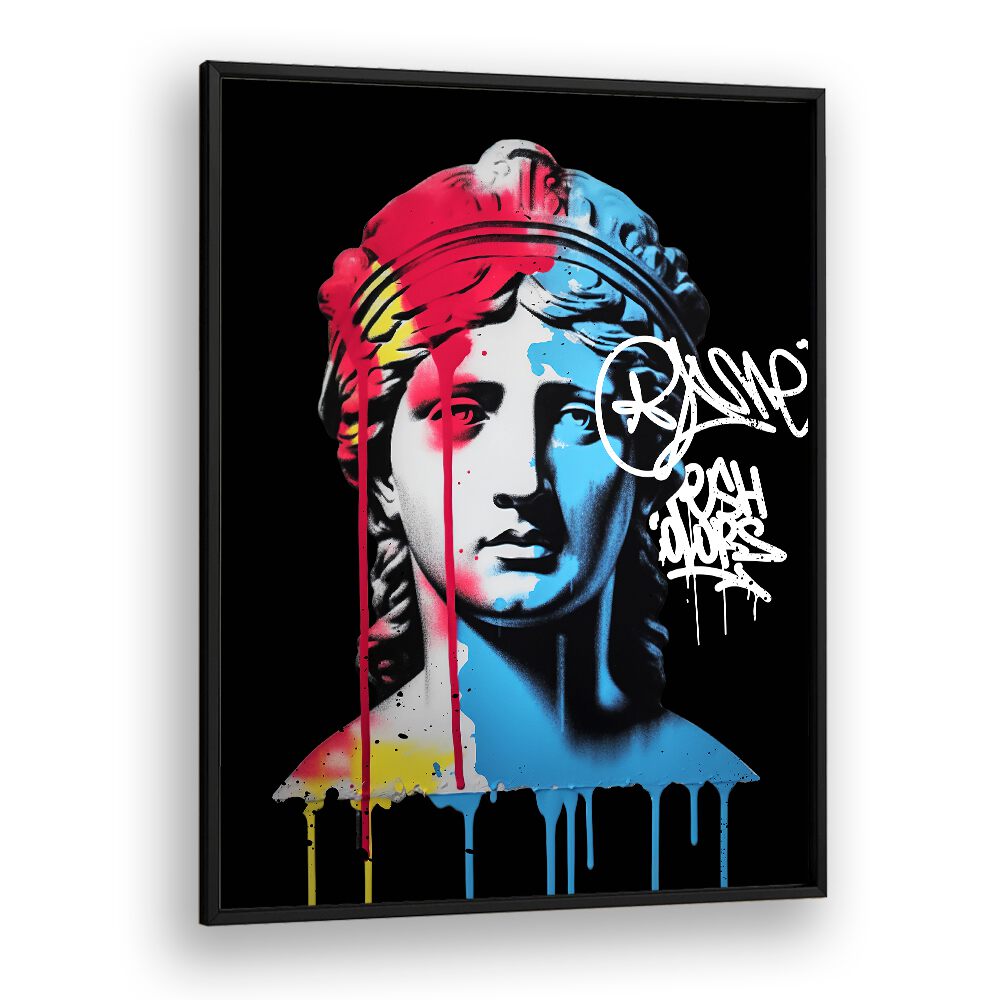 VANDAL NEMESIS, ALTERED ART PRINTS showcase vibrant graffiti over classical sculpture by DIKHOTOMY for art lovers.