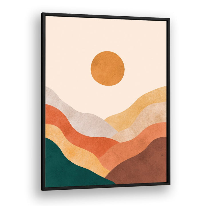 Captivating WATERCOLOR II, LANDSCAPE PAINTINGS showcasing abstract mountains and sun, perfect for home decor.