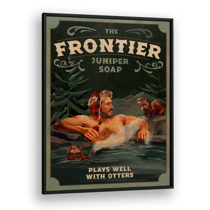 FRONTIER MAN WITH OTTERS, BAR art print, perfect for adding an adventurous touch to your cafe or home decor.