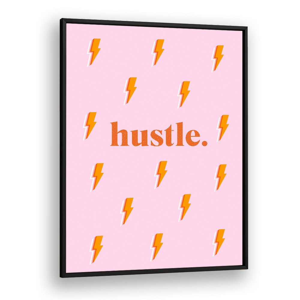 Bright pink HUSTLE, FASHION POSTERS with lightning bolts, perfect for inspiring home or office decor.