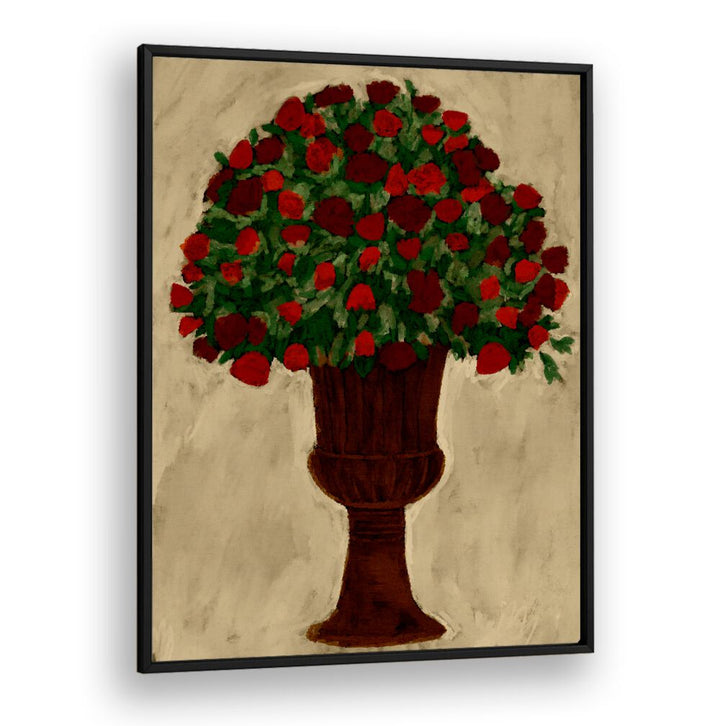 Vibrant SPRING BOUQUET, BOHO ART PAINTINGS featuring rich red blooms in a classic vase, perfect for any decor.