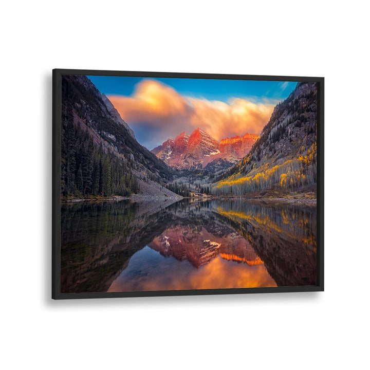 Stunning landscape of Maroon Lake at dawn, perfect for decor with "A PERFECT MORNING IN MAROON LAKE, PHOTOGRAPHY PRINTS."