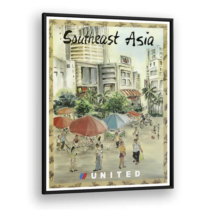 SOUTH EAST ASIA, VINTAGE TRAVEL POSTERS showcase vibrant street scenes and culture, perfect for your home decor.