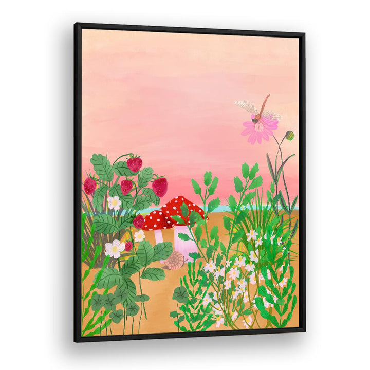 Vibrant WILD STRAWBERRY TRAIL, FLORAL FLOWER PAINTINGS capturing summer's charm in a colorful nature scene.