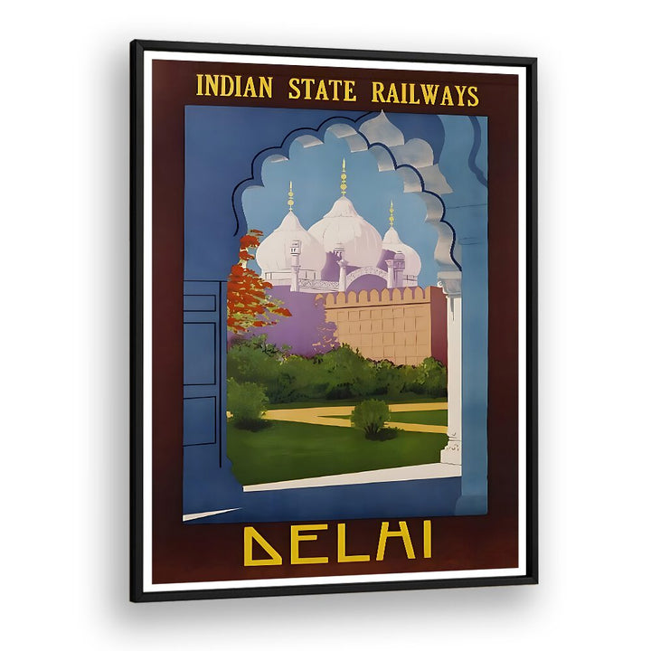 Delight in the charm of INDIAN RAILWAYS, VINTAGE TRAVEL POSTERS showcasing Delhi's iconic architecture.