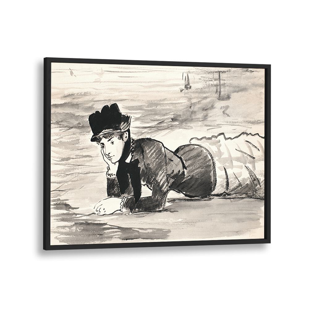 WOMAN LYING ON THE BEACH , VINTAGE PAINTINGS