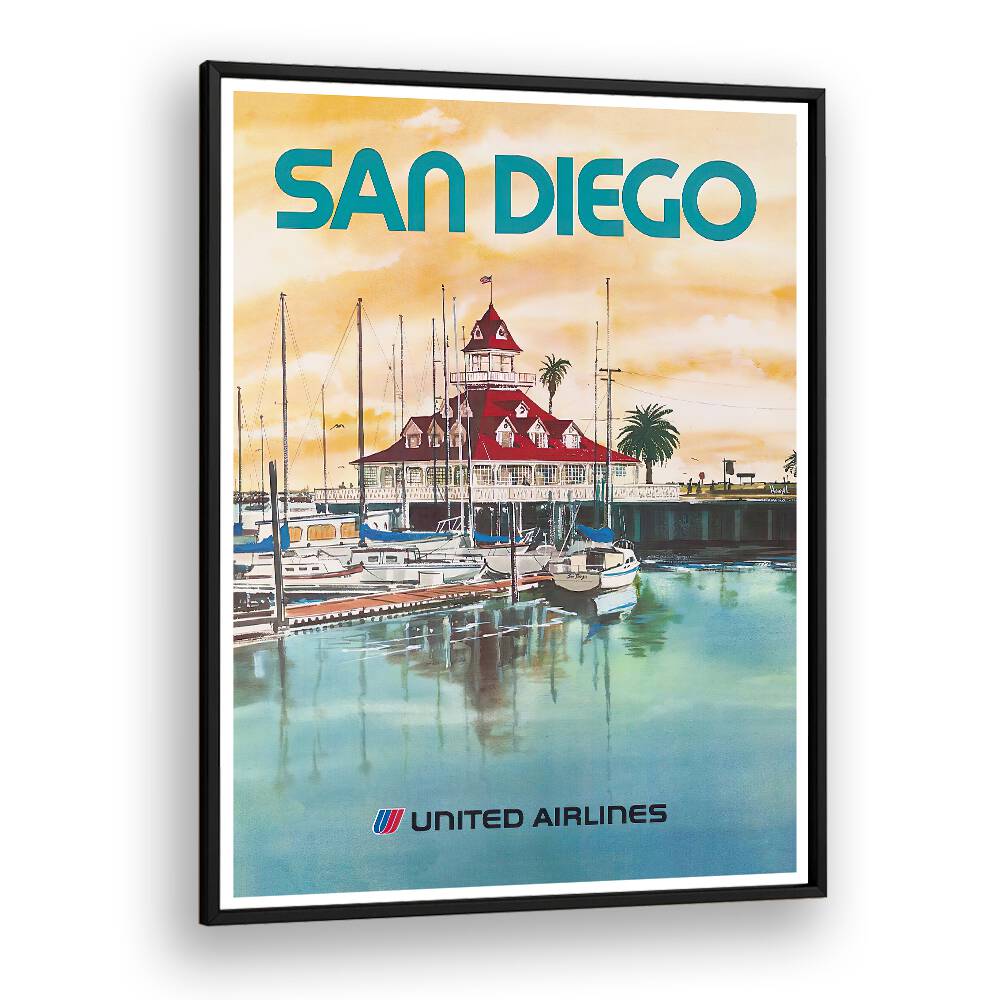 San Diego, vintage travel posters showcase California's charm with vibrant coastal scenery and cultural essence.