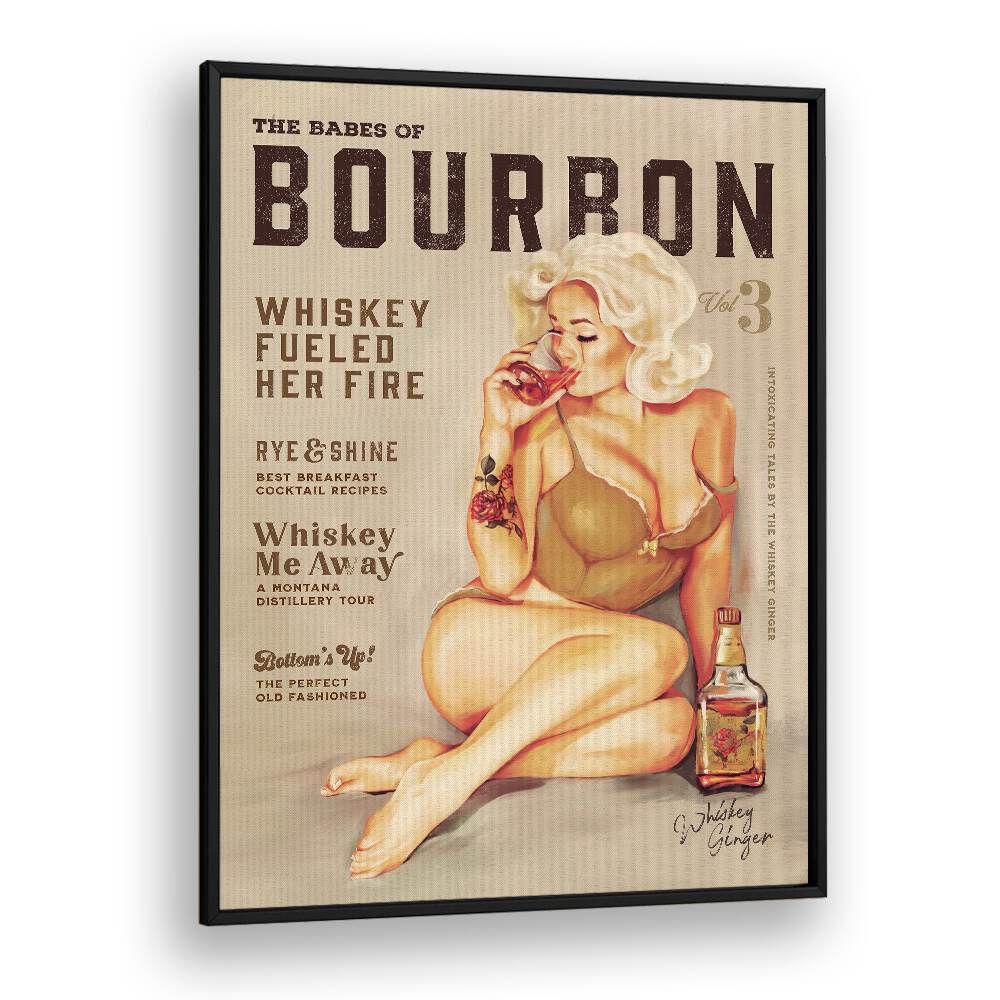 Vintage Bourbon Girl art perfect for enhancing your bar or cafe with charm and style. Ideal for whiskey lovers.