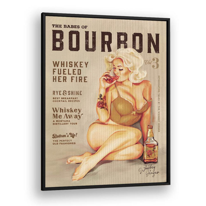 Vintage Bourbon Girl art perfect for enhancing your bar or cafe with charm and style. Ideal for whiskey lovers.