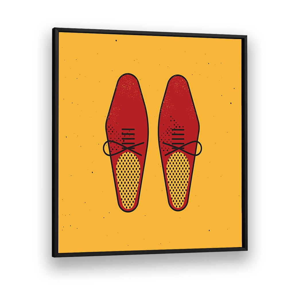 Stylish artwork featuring THE RED SHOES, FASHION POSTERS against a vibrant yellow background, perfect for any decor.