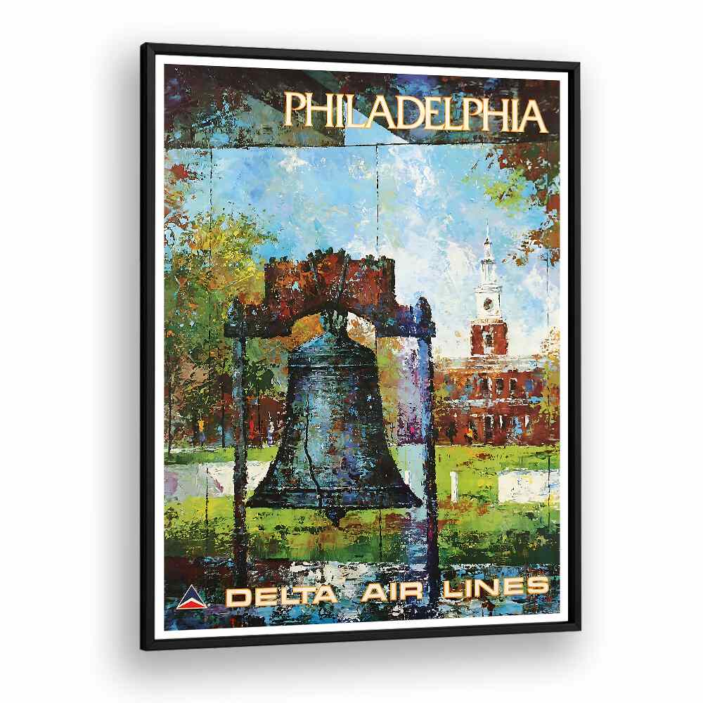 PHILADELPHIA, VINTAGE TRAVEL POSTERS showcase the iconic Liberty Bell in vibrant colors, perfect for home decor.