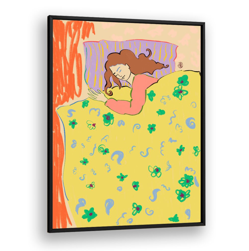Vibrant art print showcasing a peaceful scene of relaxation, perfect for transforming your space with SLEEPING IN, VIBRANT design.