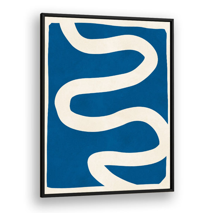 Bold, blue background with flowing white shapes in EXPRESSIVE LINES X, ABSTRACT PAINTINGS for modern artistic decor.