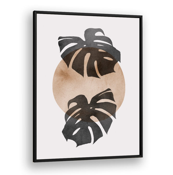 Vibrant LEAVES VIII, BOHO ART PAINTINGS showcasing hand-painted watercolor leaves in a stylish black frame.