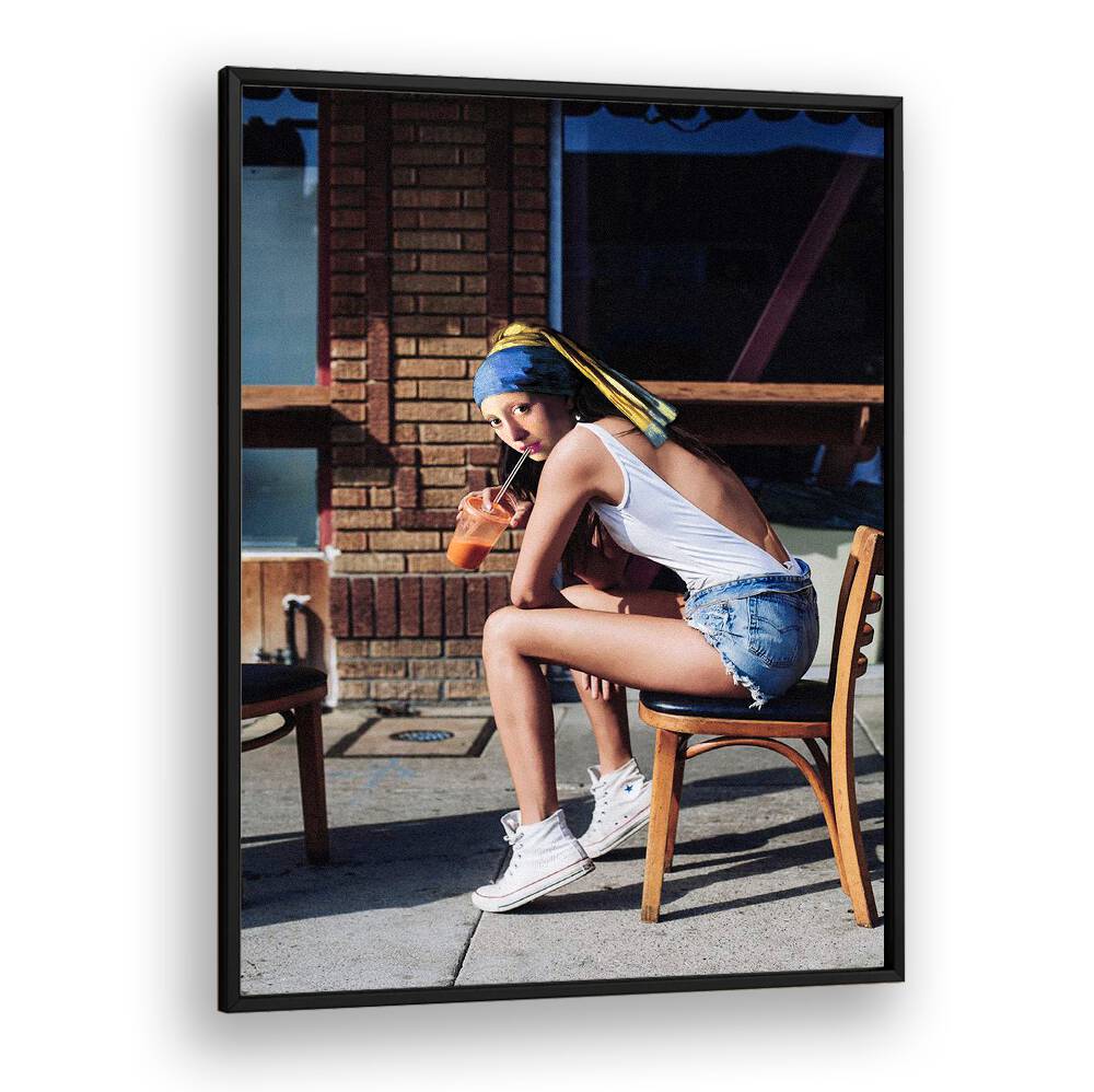 Chic art print featuring the GIRL WITH PEARL EARRING CHILLOUT MOOD, ALTERED ART PRINTS for modern home decor.