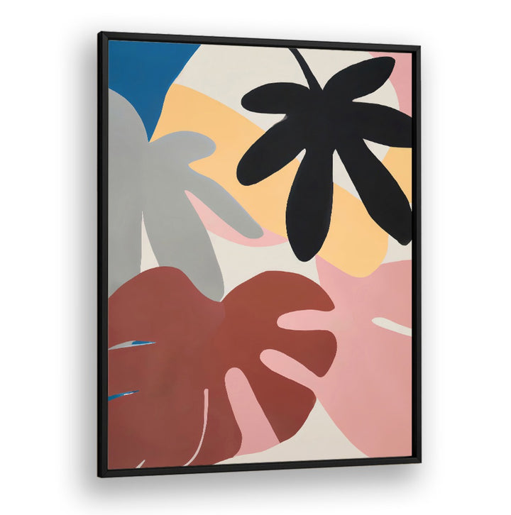 JUNGLE VIBES, FLORAL FLOWER PAINTINGS with bold abstract leaves in earthy tones, adding vibrant nature art to any space.