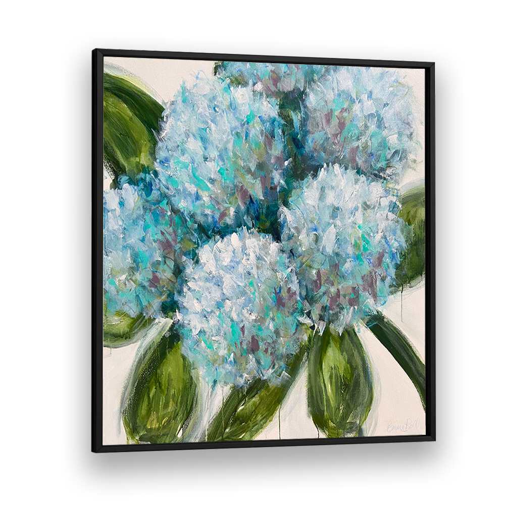 Vibrant BLUE HYDRANGEAS LEAVES, FLORAL FLOWER PAINTINGS, perfect for adding a touch of nature to your space.