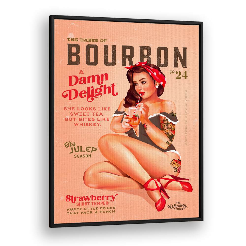 Vintage Bourbon Girl art for your bar, perfect for a nostalgic touch in any lounge or café space.