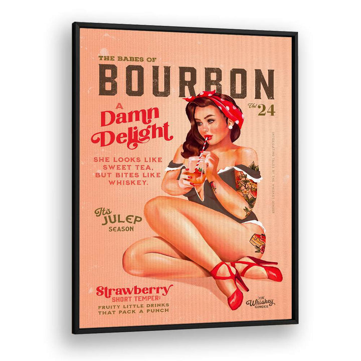 Vintage Bourbon Girl art for your bar, perfect for a nostalgic touch in any lounge or café space.