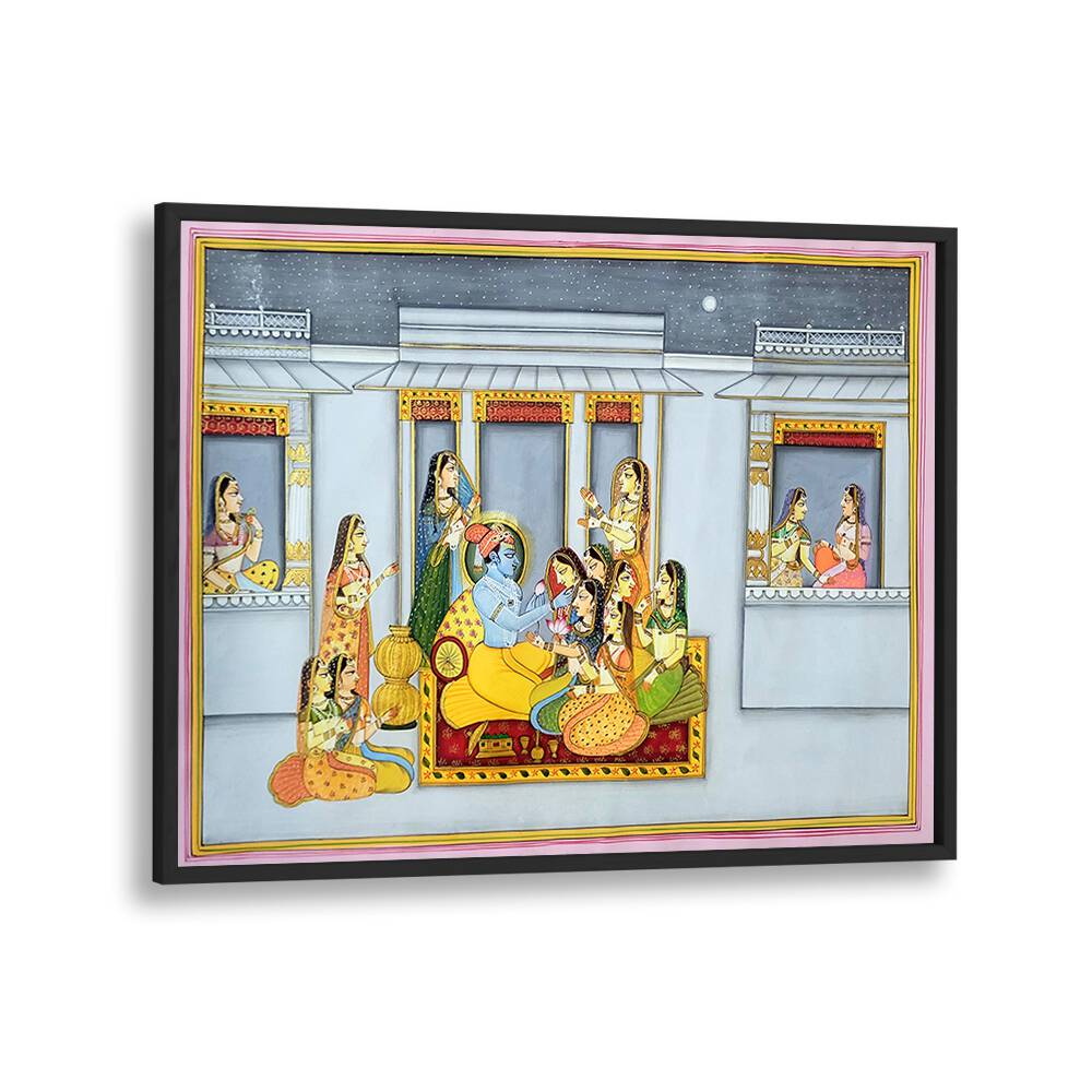 Experience the beauty of KRISHNA WITH GOPIKA'S, INDIAN ART PAINTINGS, showcasing divine love and elegance for your home.