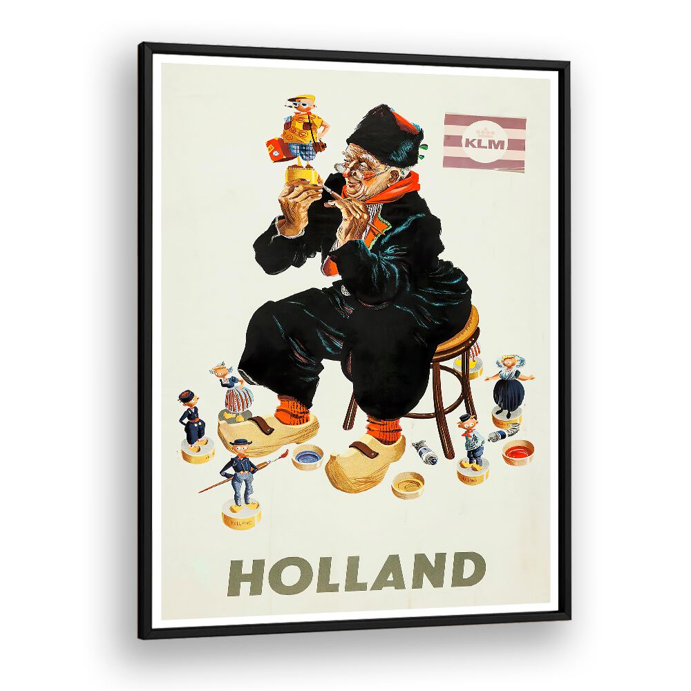 Experience charm with HOLLAND II, VINTAGE TRAVEL POSTERS featuring a whimsical Dutch figure and vibrant details.