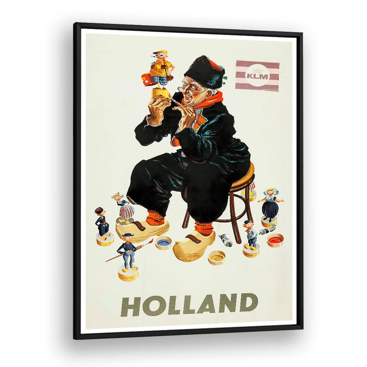 Experience charm with HOLLAND II, VINTAGE TRAVEL POSTERS featuring a whimsical Dutch figure and vibrant details.