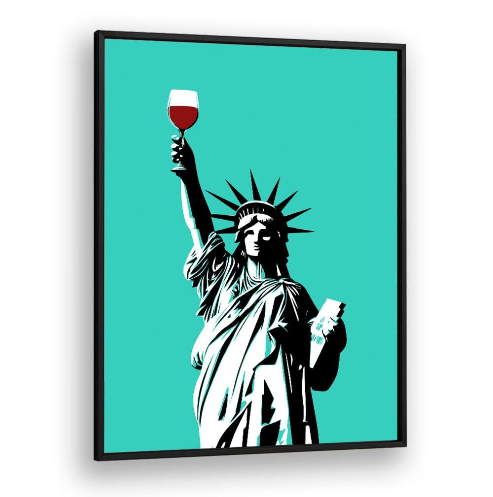 Celebrate the LIBERTY OF WINE with this vibrant pop art painting featuring a wine glass in Lady Liberty's hand.