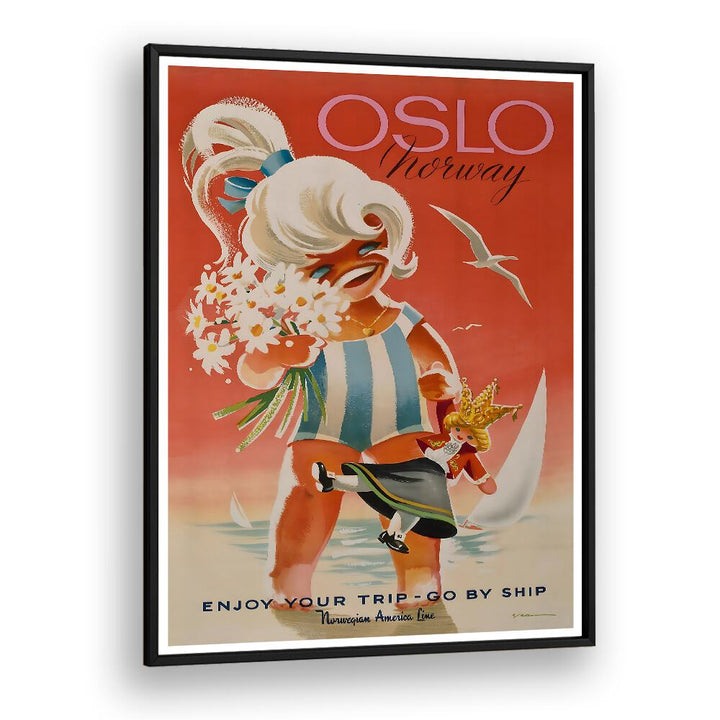 Charming OSLO, VINTAGE TRAVEL POSTERS featuring a playful design, perfect for adding wanderlust to your home decor.