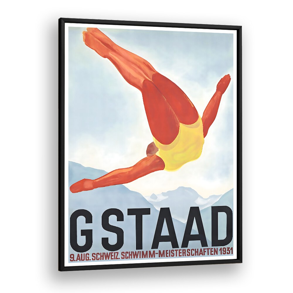Vintage travel poster featuring a diver, capturing the charm of GSTAAD I, VINTAGE TRAVEL POSTERS for art lovers.