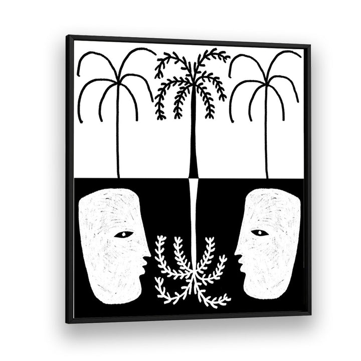 Stylish YEARNING II, BOHO ART PAINTINGS featuring abstract faces and palm trees, perfect for modern decor.