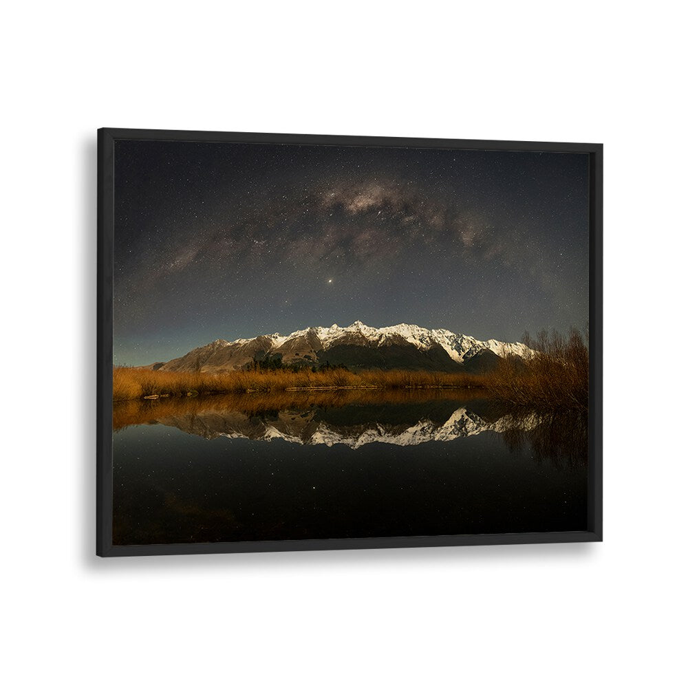 Stunning SNOW MOUNTAIN UNDER MOONLIGHT, PHOTOGRAPHY PRINTS showcasing tranquil reflections in a serene night landscape.