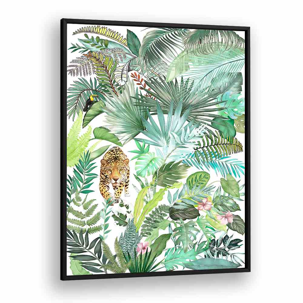 JUNGLE LEOPARD III , FLORAL FLOWER PAINTINGS