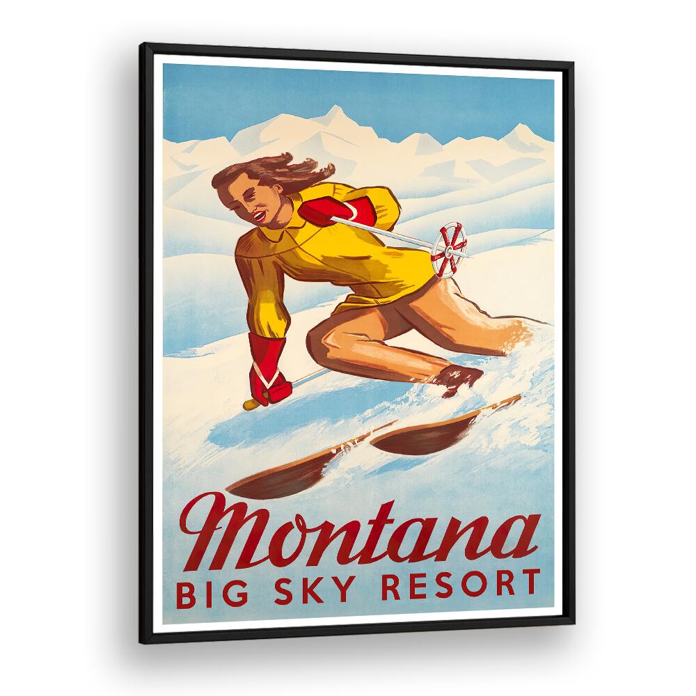 Stylish MONTANA, VINTAGE TRAVEL POSTERS showcasing winter sports at Big Sky Resort, perfect for home decor.
