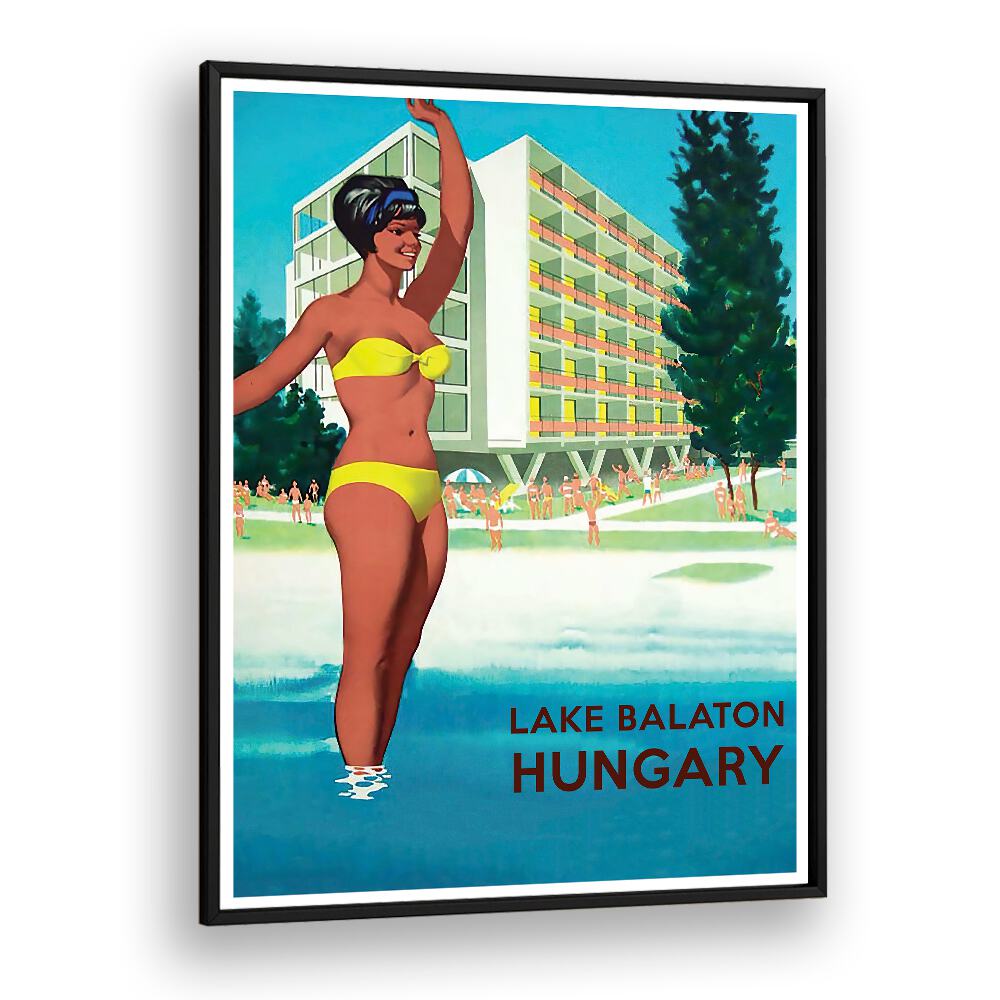 Celebrate the charm of Hungary with stunning HUNGARY, VINTAGE TRAVEL POSTERS featuring Lake Balaton's vibrant scene.