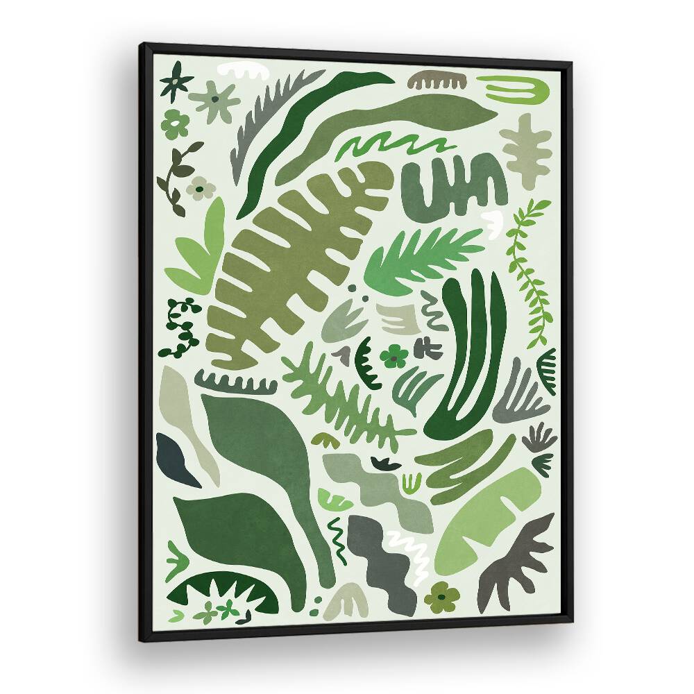 Stylish GREEN GARDEN, FLORAL FLOWER PAINTINGS featuring vibrant botanical shapes, perfect for home decor.