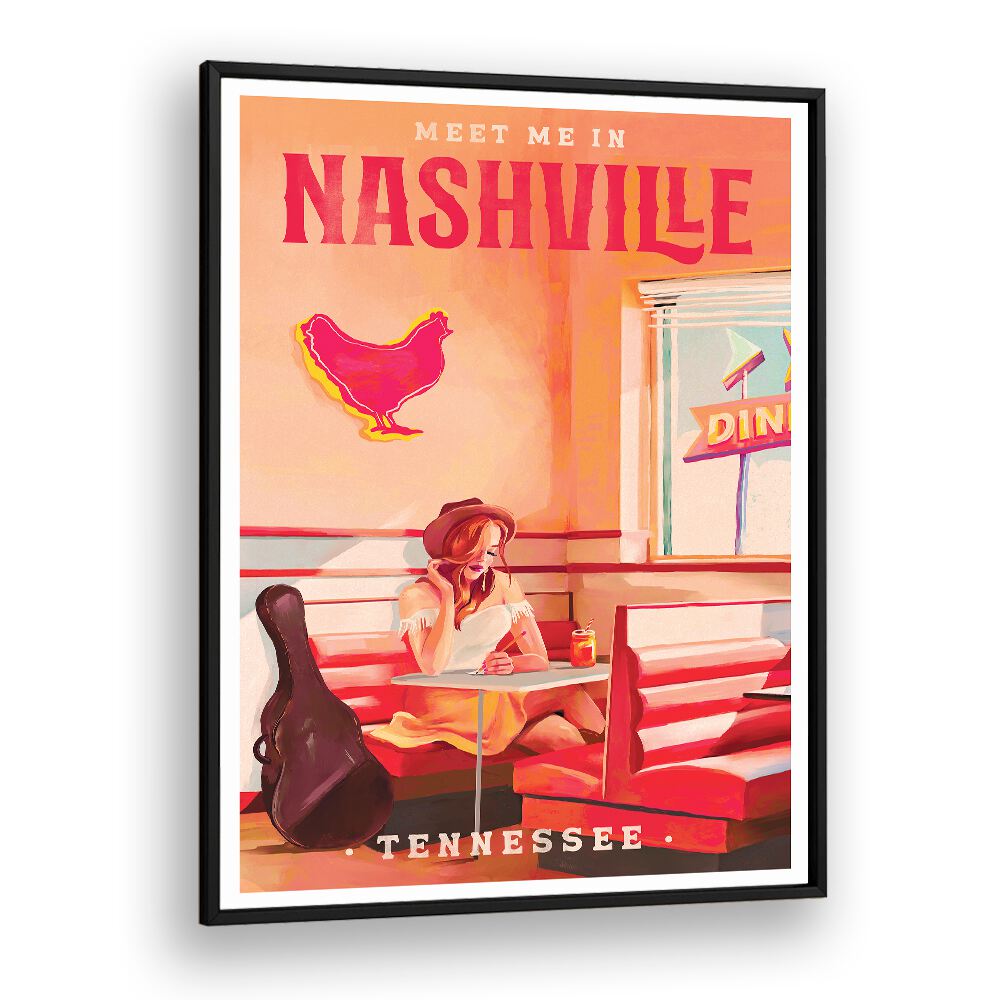 NASHVILLE TENNESSEE REDHEAD, BAR art captures vibrant Southern charm and music culture in a striking poster design.