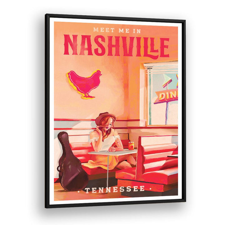 NASHVILLE TENNESSEE REDHEAD, BAR art captures vibrant Southern charm and music culture in a striking poster design.